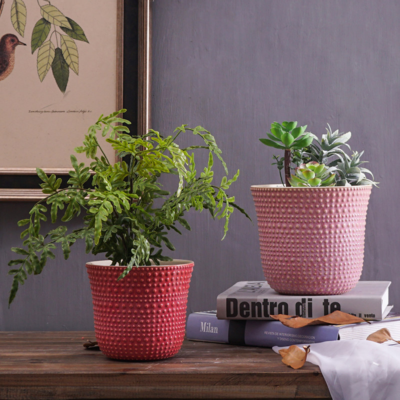 All-match hot-selling polka dot round foot succulent plant multicolor Nordic home office fashion personality creative ceramic flower pot