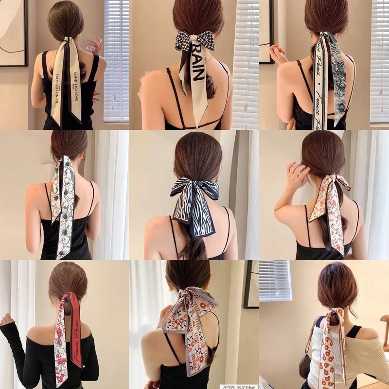 Super fairy turban streamer literary fan~Multi-function streamer hair band ins French silk scarf Houndstooth cute girl butterfly