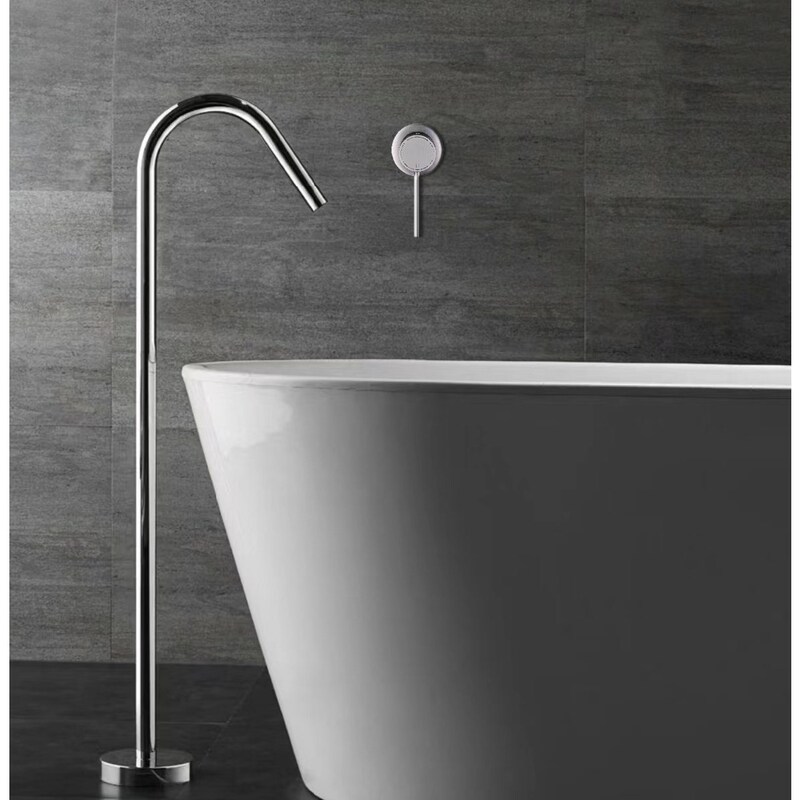 Italian Minimalist Floor-Standing Bathtub Shower Faucet, All-Copper Hot and Cold Freestanding Split Tub Side Faucet