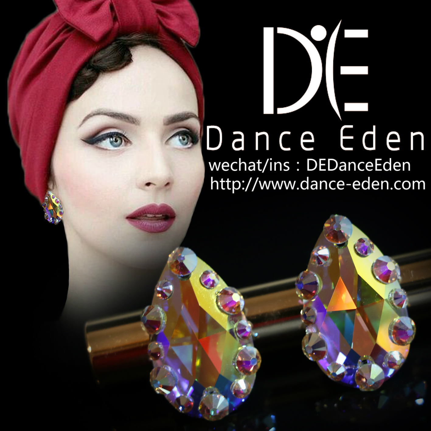Dance Eden Pina Io Diamond AB Color Bridal Jewelry Professional National Standard Latin Modern Dance Earrings Ear Clips Ear Needles