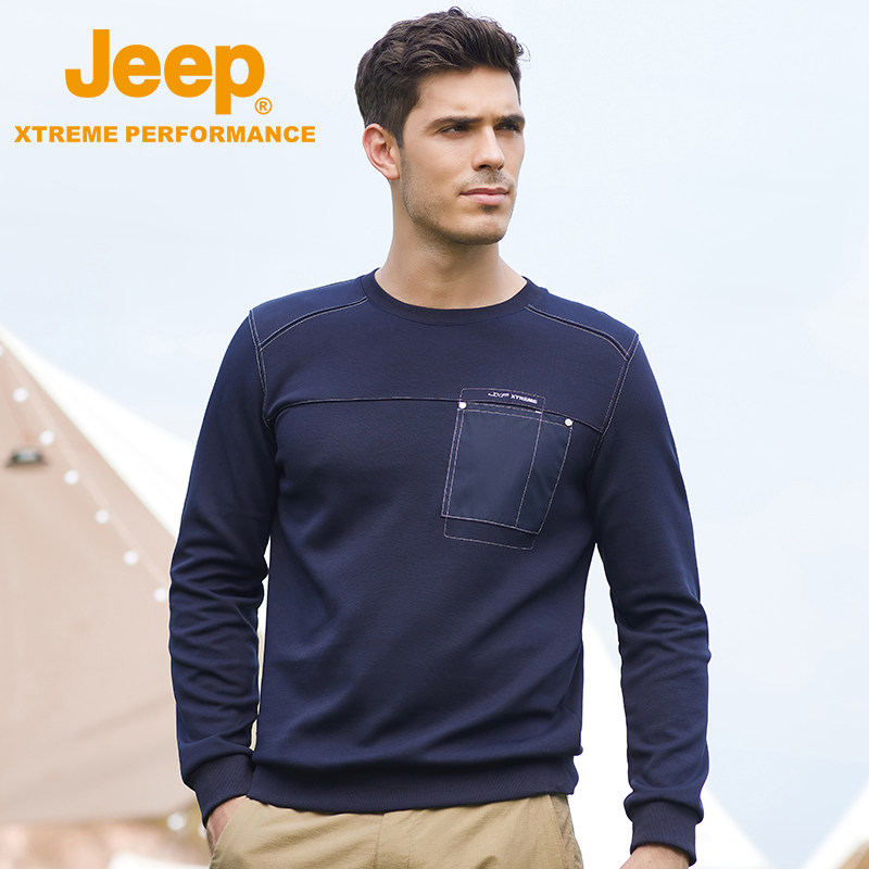 jeep jeep pullover casual top men's spring and autumn new large size thickening bottoming shirt men's round neck cotton long-sleeved T-shirt
