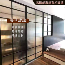 Customized landscape painting wire art glass partition clip Juan glass stainless steel screen entrance tempered glass door