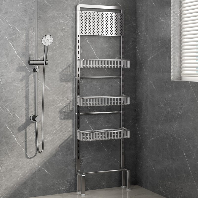 304 Stainless Steel Bathroom Shower Room Storage Rack Floor-Standing Multi-Functional Shower Gel Multi-Layer Storage Rack 304 Stainless Steel Bathroom Shower Room Storage Rack Floor-Standing Multi-Functional Shower Gel Multi-Layer Storage Rack