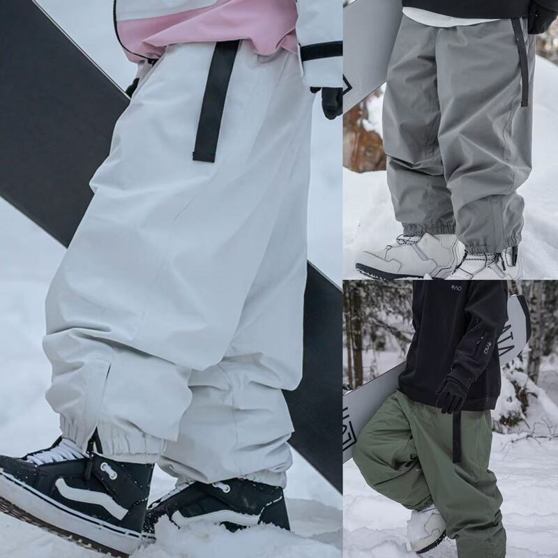 Snowboard Pants with Fleece Lining, Waterproof, Windproof, Loose Fit, White, Gray, Green, Affordable Snow Pants