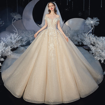Main wedding dress 2021 new temperament bride starry sky big tail high-end luxury forest super fairy dream French