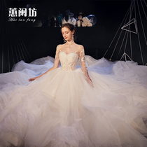 Main wedding dress 2021 new bride forest super fairy dream long-sleeved starry sky big tail simple thin summer
