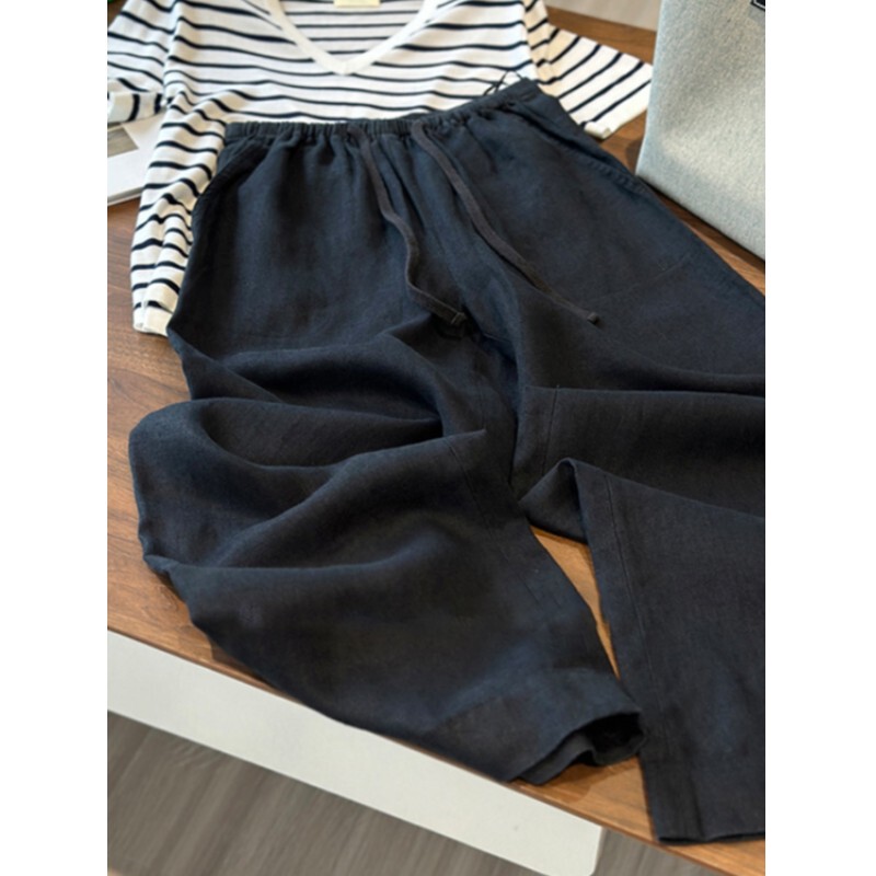 Black Cotton and Linen Pants for Women, New Summer Style, Japanese Style, Petite, Yamamoto Pants, Loose, Slimming, Linen Casual Wide-Leg Pants