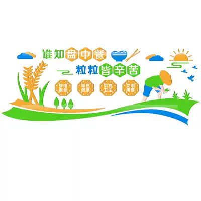 食堂文化墙贴自粘标语文明用餐文字立体贴画节约粮食饭店墙面装饰