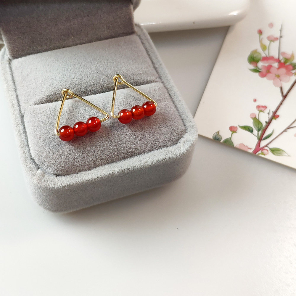 Original 14k Kim Manau's life Ear Stitch Triangular Geometric Personality Earrings for New Year's Christmas Temperament Earrings Girl