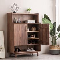Japanese minimalist shoe cabinet black walnut porch cabinet modern lockers Nordic solid wood cabinet door side cabinet multi-function cabinet