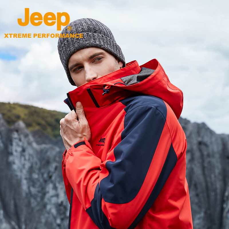 Jeep gip three-in-one two sets of submachine clothes men's jacket Mountaineering wear Thickened Winter Tide Card Men's Winter