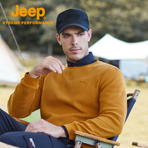 Jeep velvet sweater long-sleeved T-shirt mens spring and autumn thickened warm round neck bottoming shirt top mens velvet