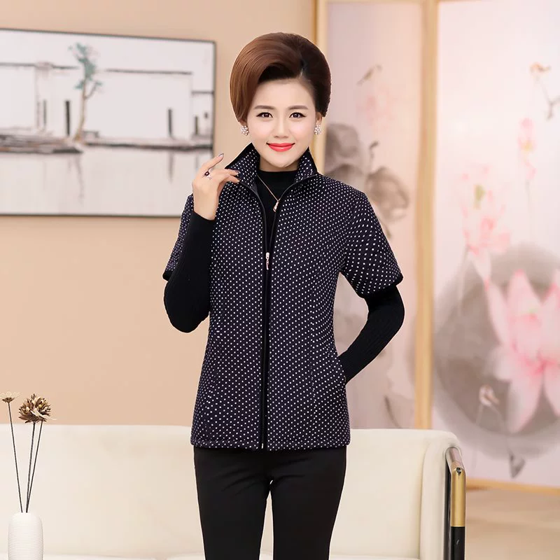 . Phụ nữ trung niên và cao tuổi Áo cotton trung tay áo mẹ với áo khoác cotton trung tính Áo ghi lê trung niên nữ nửa tay áo vest - Áo vest