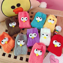 Winter cute cartoon coral velvet towel socks three-dimensional big eyes shaking sound creative girl heart sleep mid-tube socks