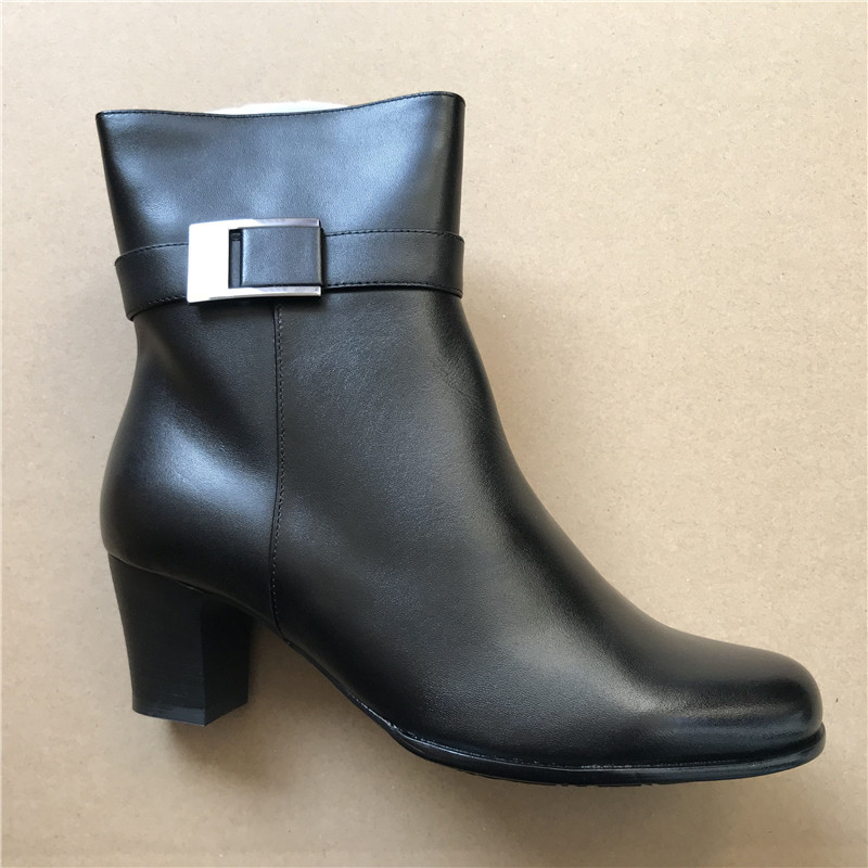 Black women's suede leather shoes winter mid-tube warm plus suede leather shoes side zipper women's winter shoes