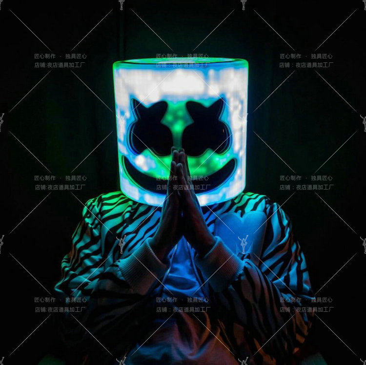Marshmello Dj头套棉花糖彩色头套原版marshmello头套电音节道具