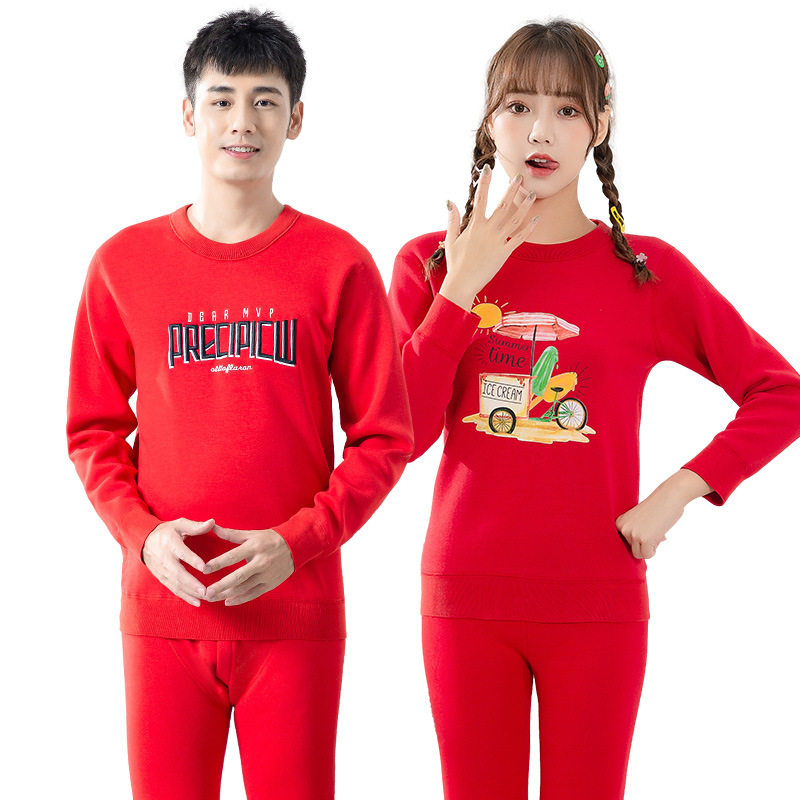 Birth year thermal underwear women plus velvet thickened autumn clothes and long johns suit men's big children's students big red thermal clothes