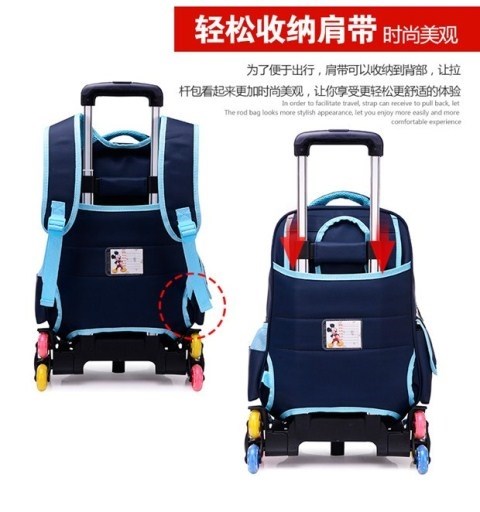 Phiên bản tiếng Hàn của túi xe đẩy 1-6 nữ sinh tiểu học túi đeo vai 3 vòng leo cầu thang trẻ em ba lô hành lý vali kéo du lịch cho bé
