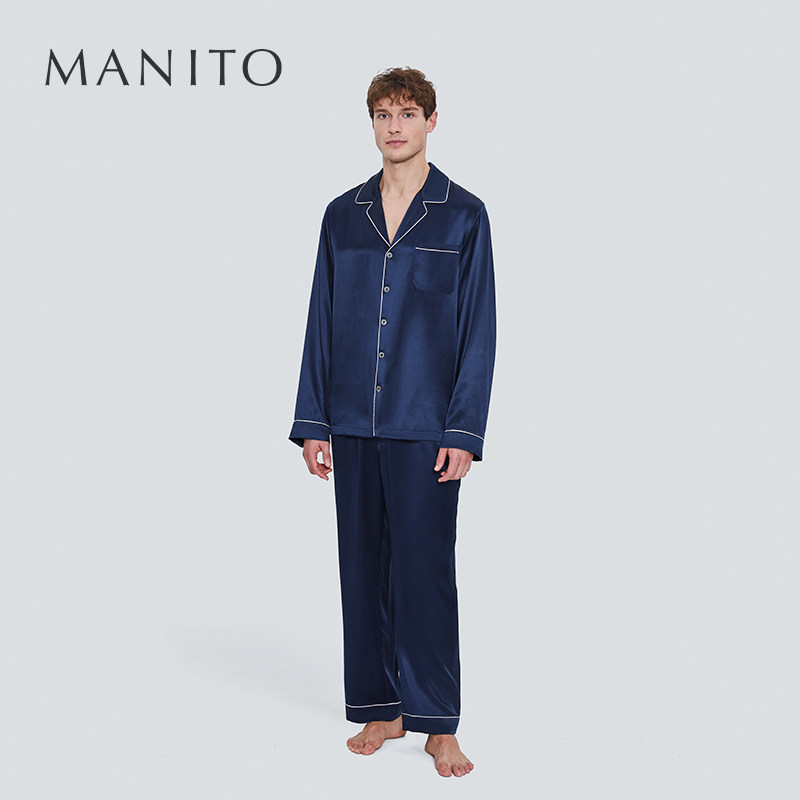MANITO MANITO silk pajamas set men's pajamas Silk Home suit set Authentic autumn and winter