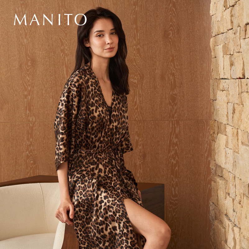 Manito/Jungle Leopard Print Women's Mulberry Silk Robe Silk Loungewear Pajamas