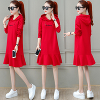 Hooded dress women's 2020 spring new Korean style chic super hot and sweet ruffled hem sweatshirt dress trendy