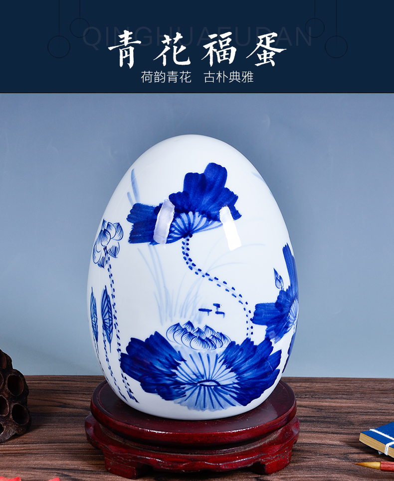 Jingdezhen ceramics hand - made scenery of blue and white porcelain egg furnishing articles crafts home rich ancient frame sitting room adornment