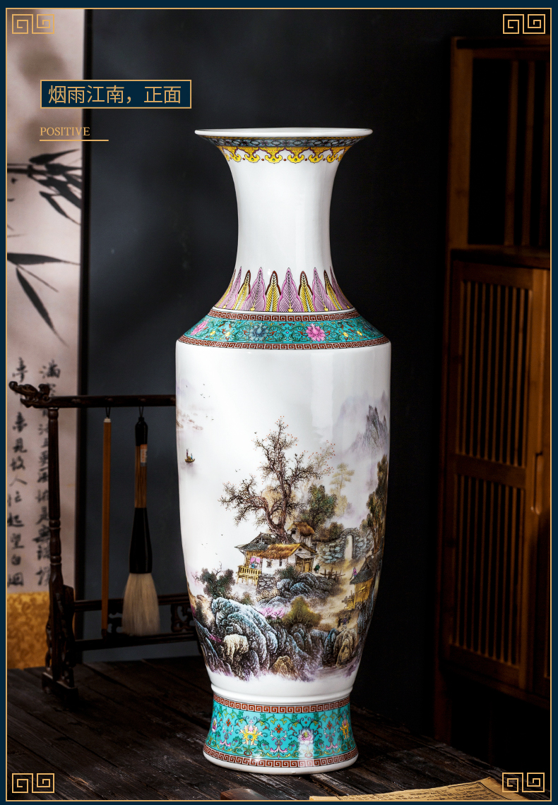 Jingdezhen ceramic powder enamel of large vases, flower arranging large new Chinese style living room light key-2 luxury archaized decorations furnishing articles