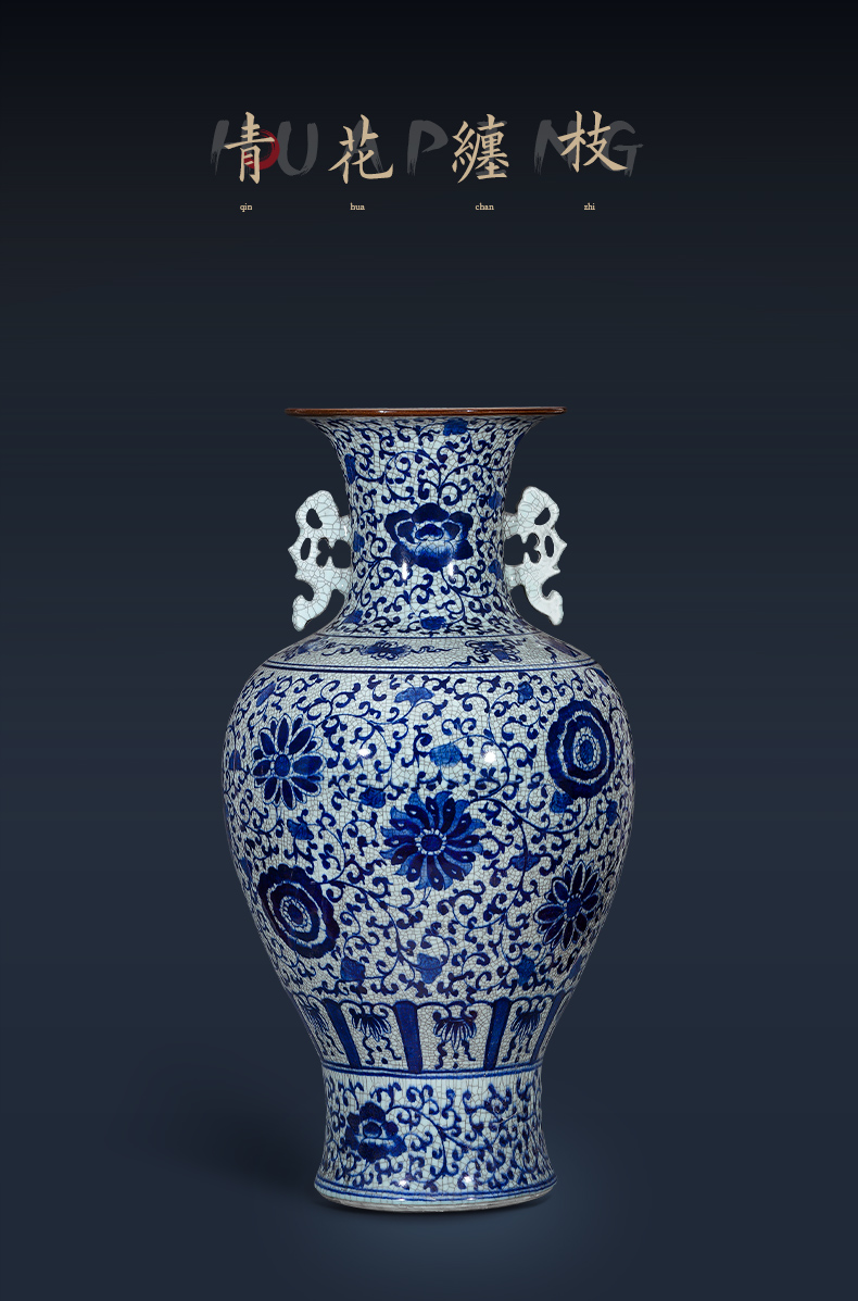 Jingdezhen ceramics hand - made archaize sitting room of large blue and white porcelain vase household adornment TV ark, furnishing articles