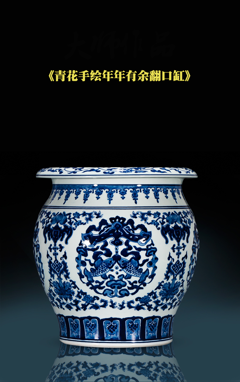 Jingdezhen ceramics by hand draw Chinese blue and white porcelain vase sitting room adornment is placed on the calligraphy and painting scroll cylinder