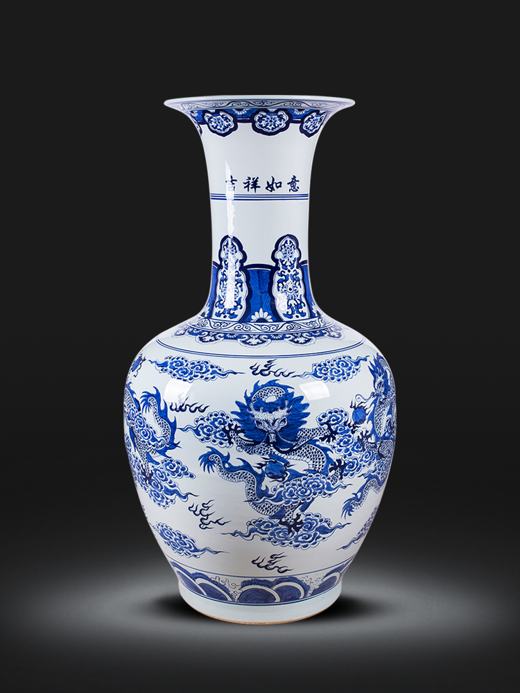 Jingdezhen ceramics hand - made large blue and white porcelain vase Chinese style living room big furnishing articles office decoration