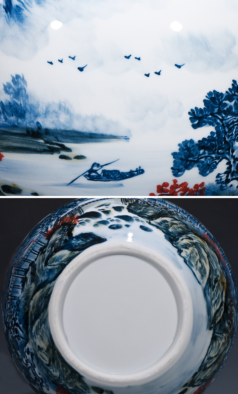 Jingdezhen ceramics vase masters hand draw colorful landscape of pomegranates of blue and white porcelain bottle Chinese sitting room adornment is placed