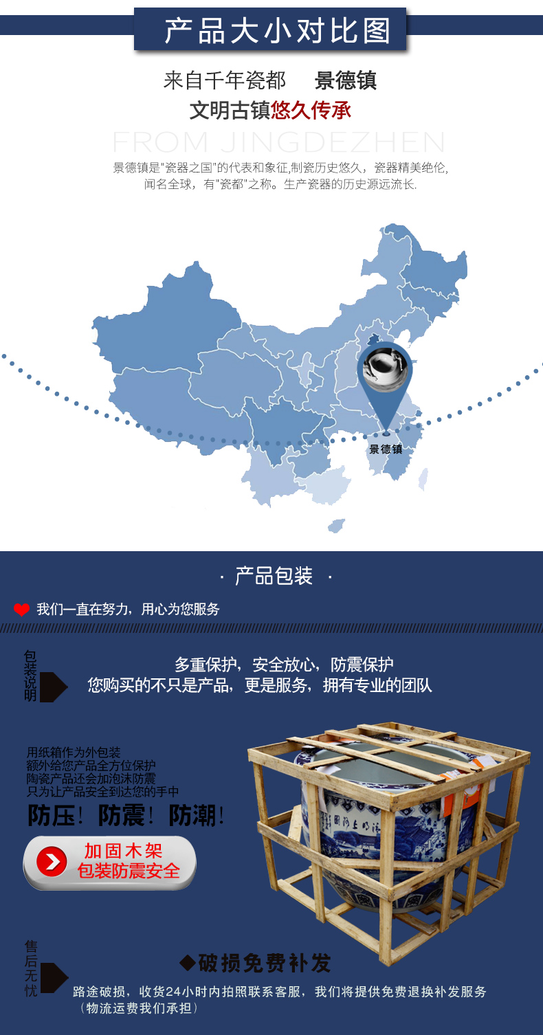 All hand - made large aquarium bath crock of blue and white porcelain of jingdezhen ceramics garden water lily tortoise cylinder lotus basin