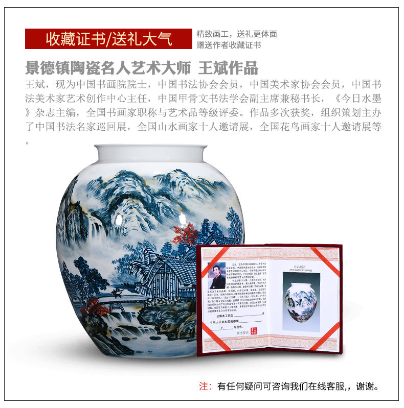 Jingdezhen ceramics famous master manual hand - made vases, new Chinese style living room decorations office furnishing articles