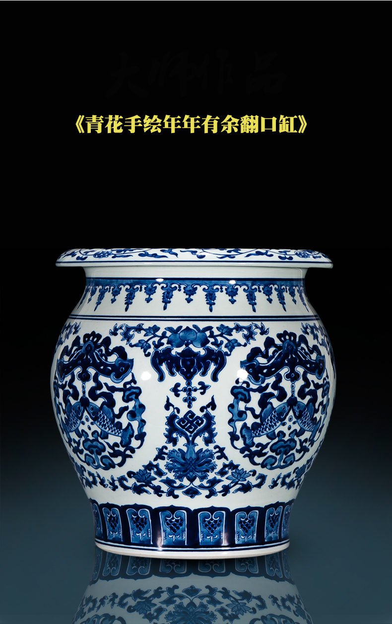 Jingdezhen ceramics by hand draw Chinese blue and white porcelain vase sitting room adornment is placed on the calligraphy and painting scroll cylinder