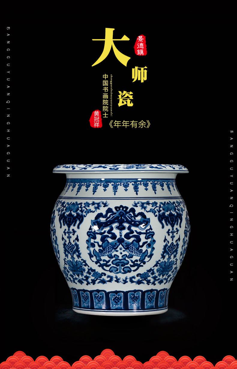 Jingdezhen ceramics by hand draw Chinese blue and white porcelain vase sitting room adornment is placed on the calligraphy and painting scroll cylinder