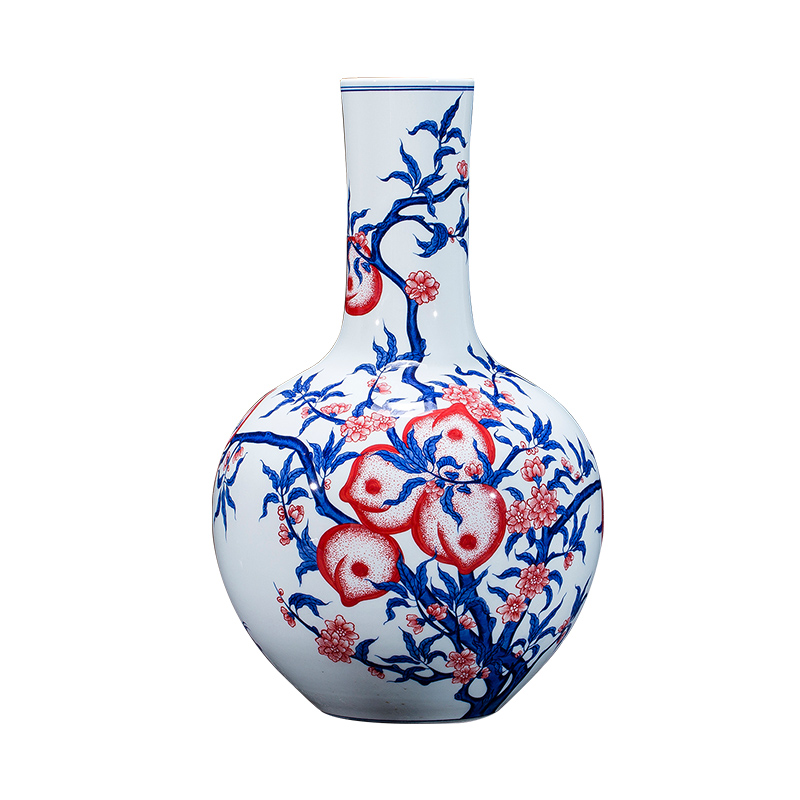 Imitation of qianlong nine peach tree jingdezhen ceramics archaize youligong of blue and white porcelain vases, Chinese style living room furnishing articles