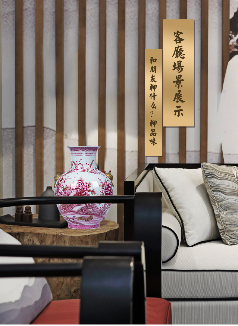Jingdezhen ceramics vase furnishing articles imitation qianlong maintain paint ruby double listen sitting room adornment is placed
