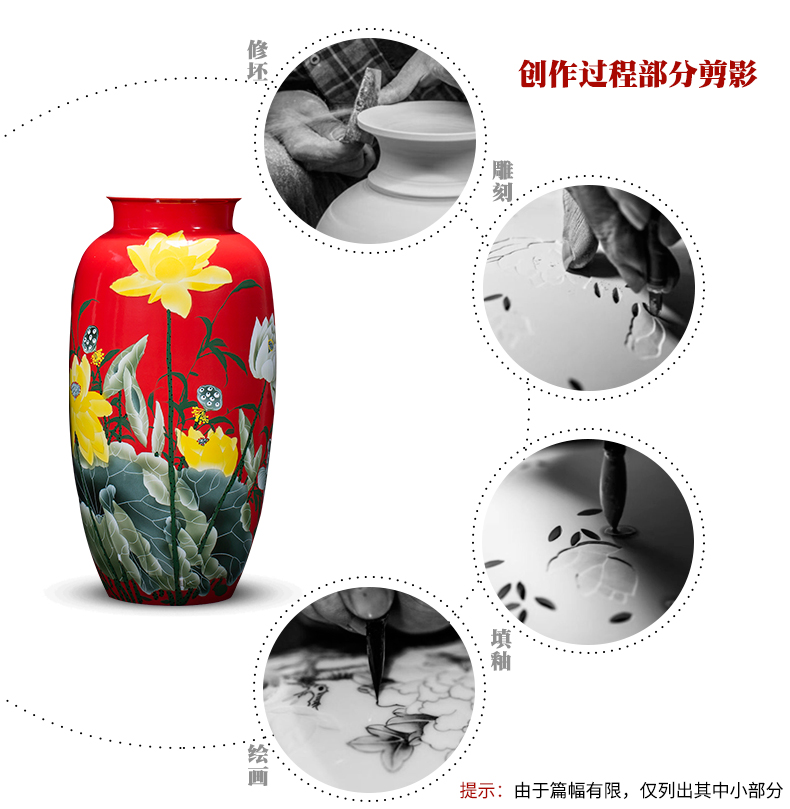 Jingdezhen ceramics of large vases, famous master hand made lotus sitting room adornment is placed large Chinese style