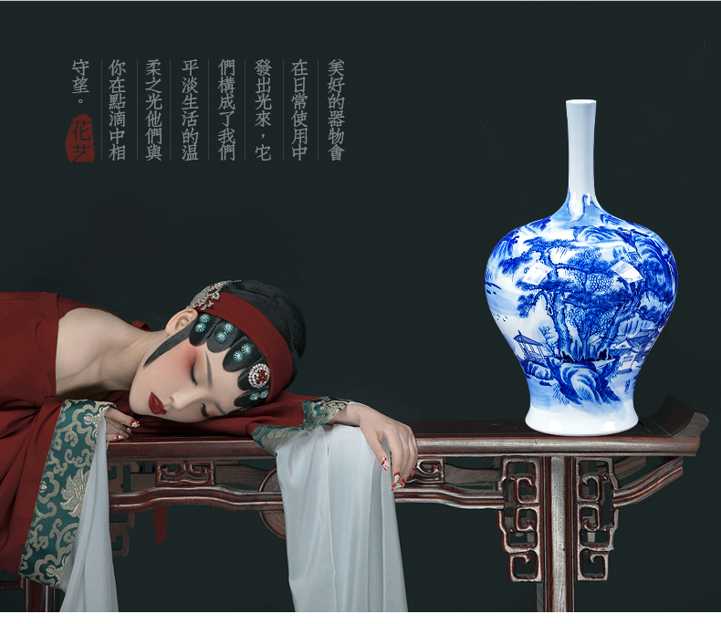 Jingdezhen ceramic hand - made of blue and white porcelain vase furnishing articles sitting room dry flower arranging flowers, Chinese landscape painting furnishing articles ornament