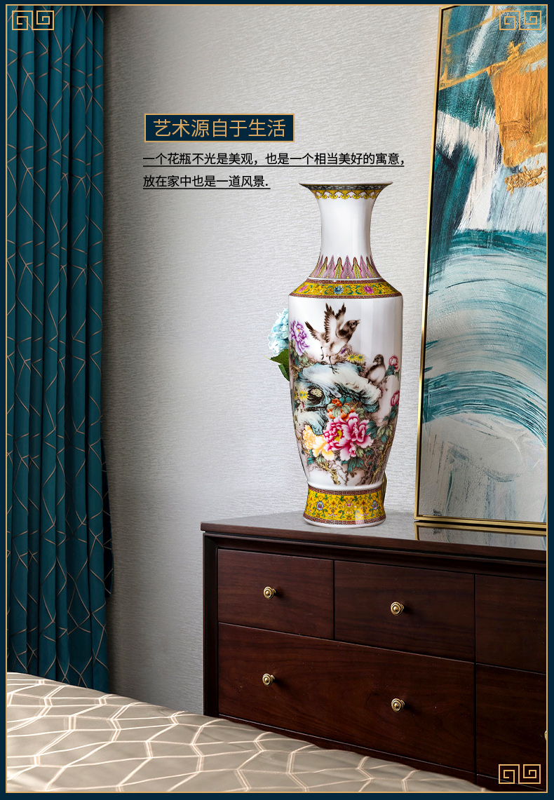 Jingdezhen ceramic powder enamel of large vases, flower arranging large new Chinese style living room light key-2 luxury archaized decorations furnishing articles