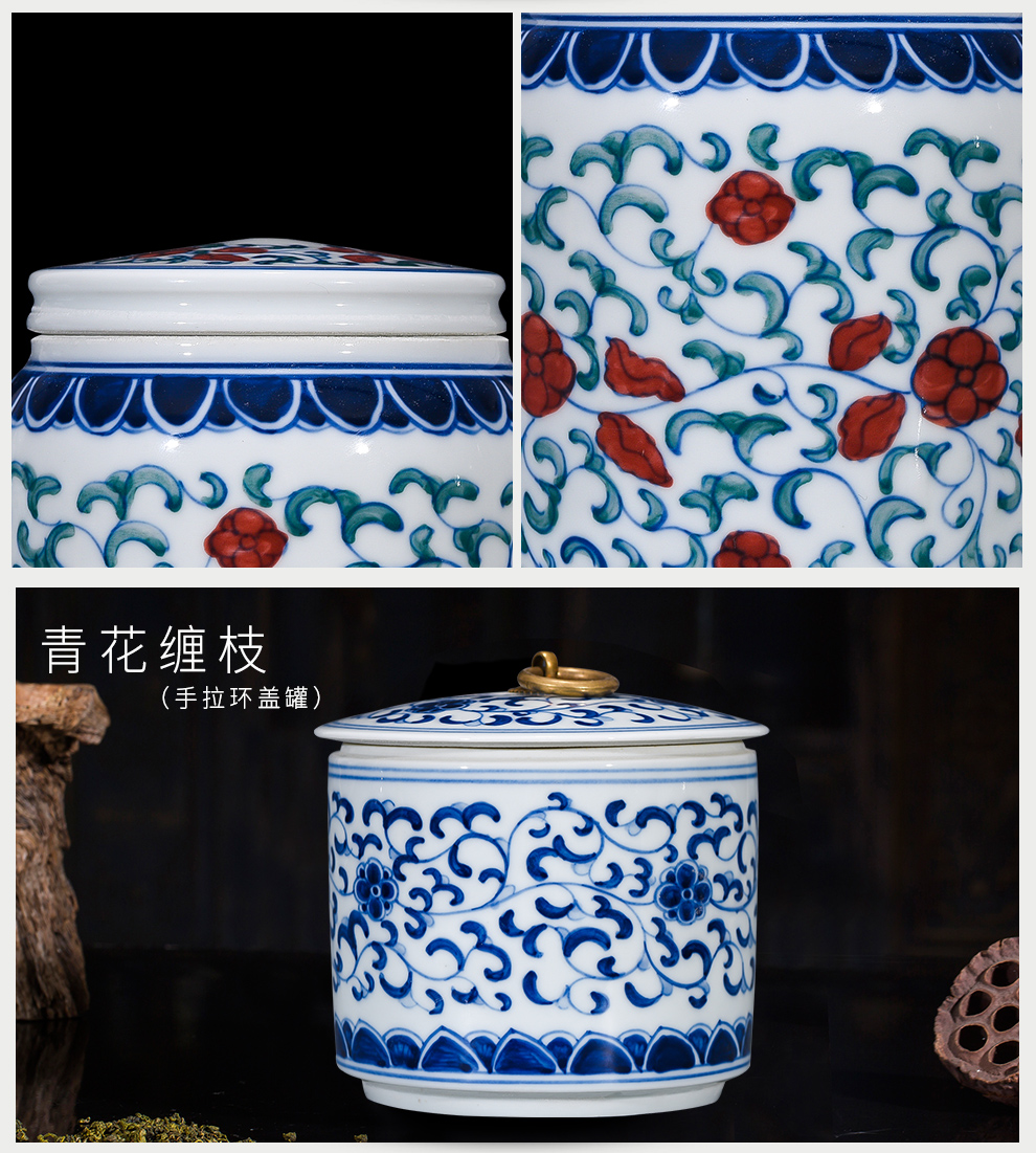 Antique porcelain porcelain of jingdezhen ceramics youligong seal pot home decoration furnishing articles caddy fixings household size