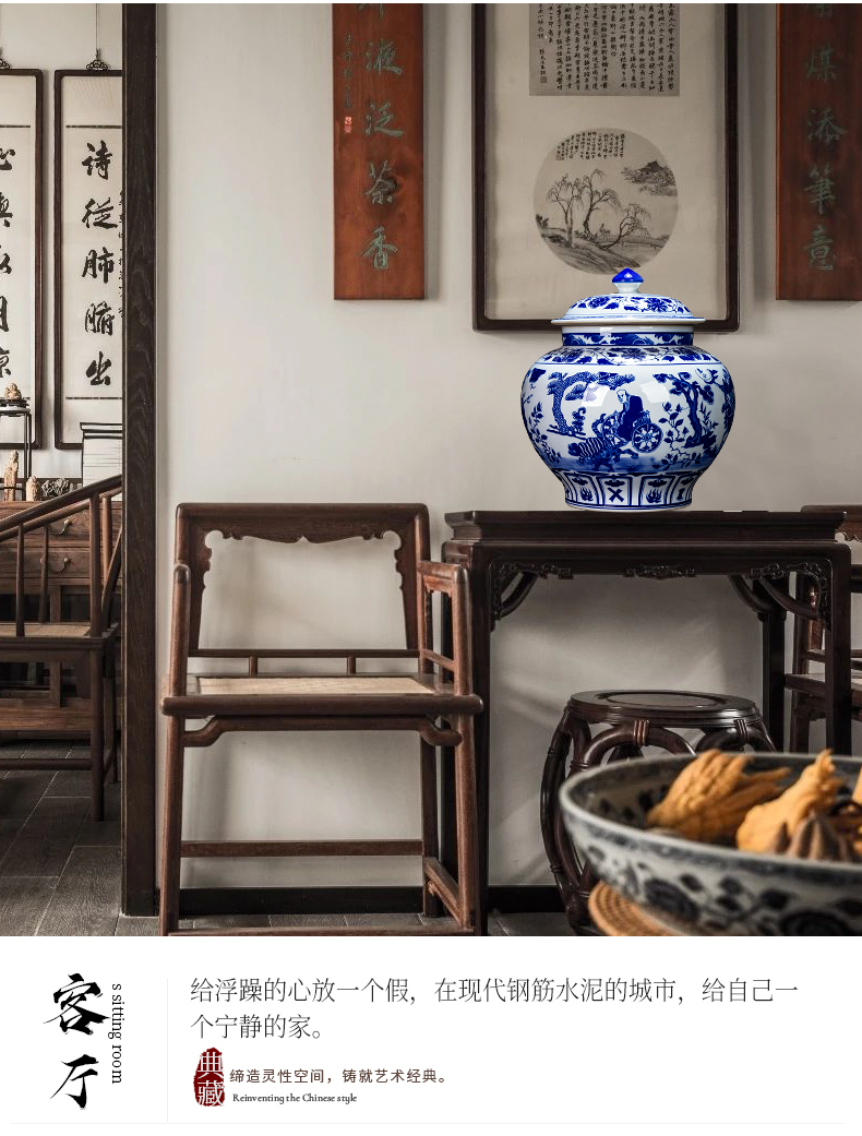 Jingdezhen ceramic blue and white porcelain vase furnishing articles rich ancient frame antique Chinese written down the mountain handicraft sitting room