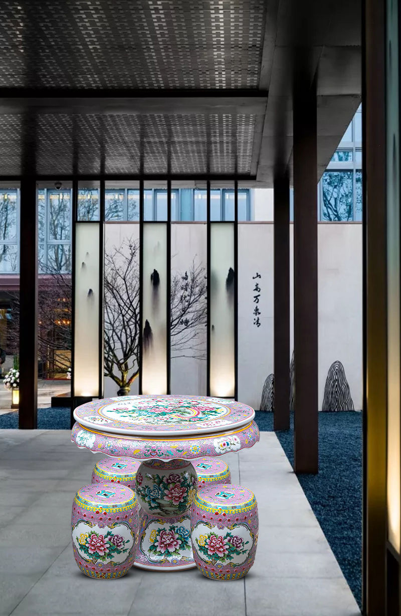 Jingdezhen hand - made pastel antique imitation qianlong year ceramic table and who suit is suing garden villa garden chairs and tables