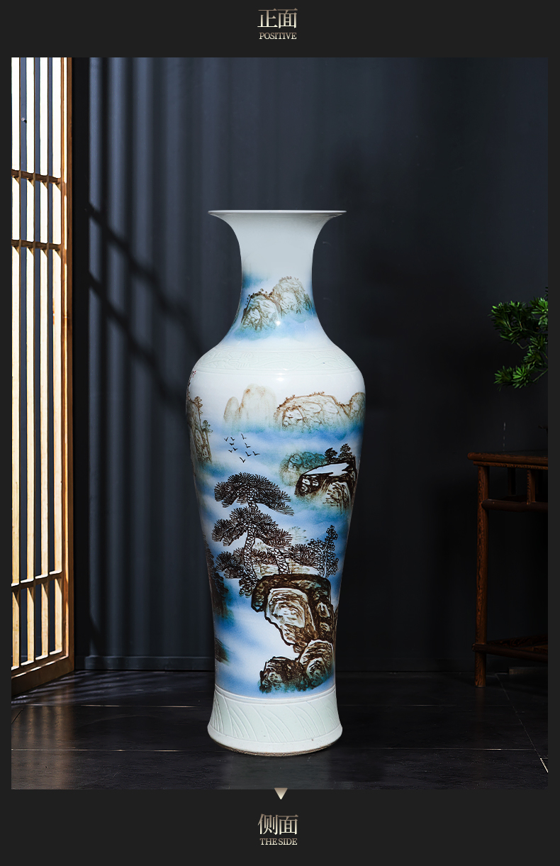 Jingdezhen ceramic masters hand draw large blue and white porcelain vase of new Chinese style hotel furnishing articles large living room