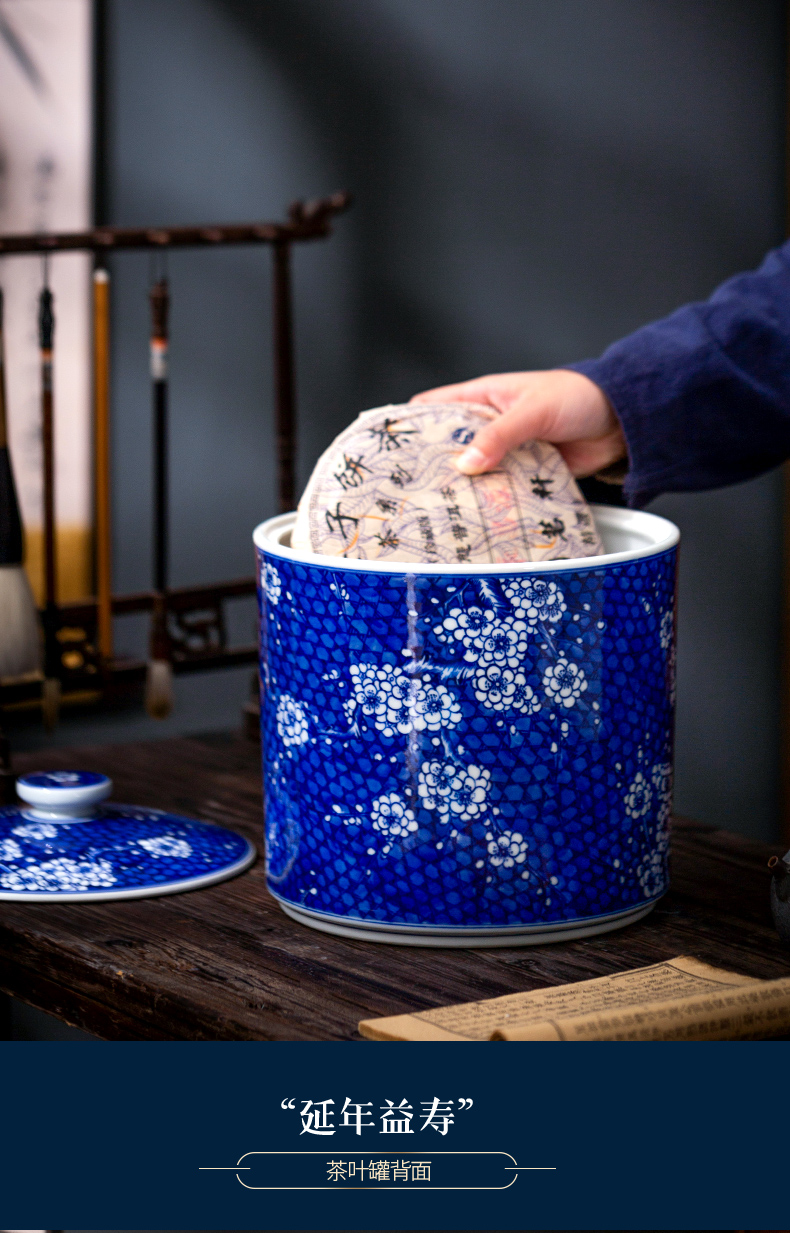 Jingdezhen ceramic tea pot empty jar airtight jar storage tank is a large Chinese blue and white porcelain household adornment furnishing articles