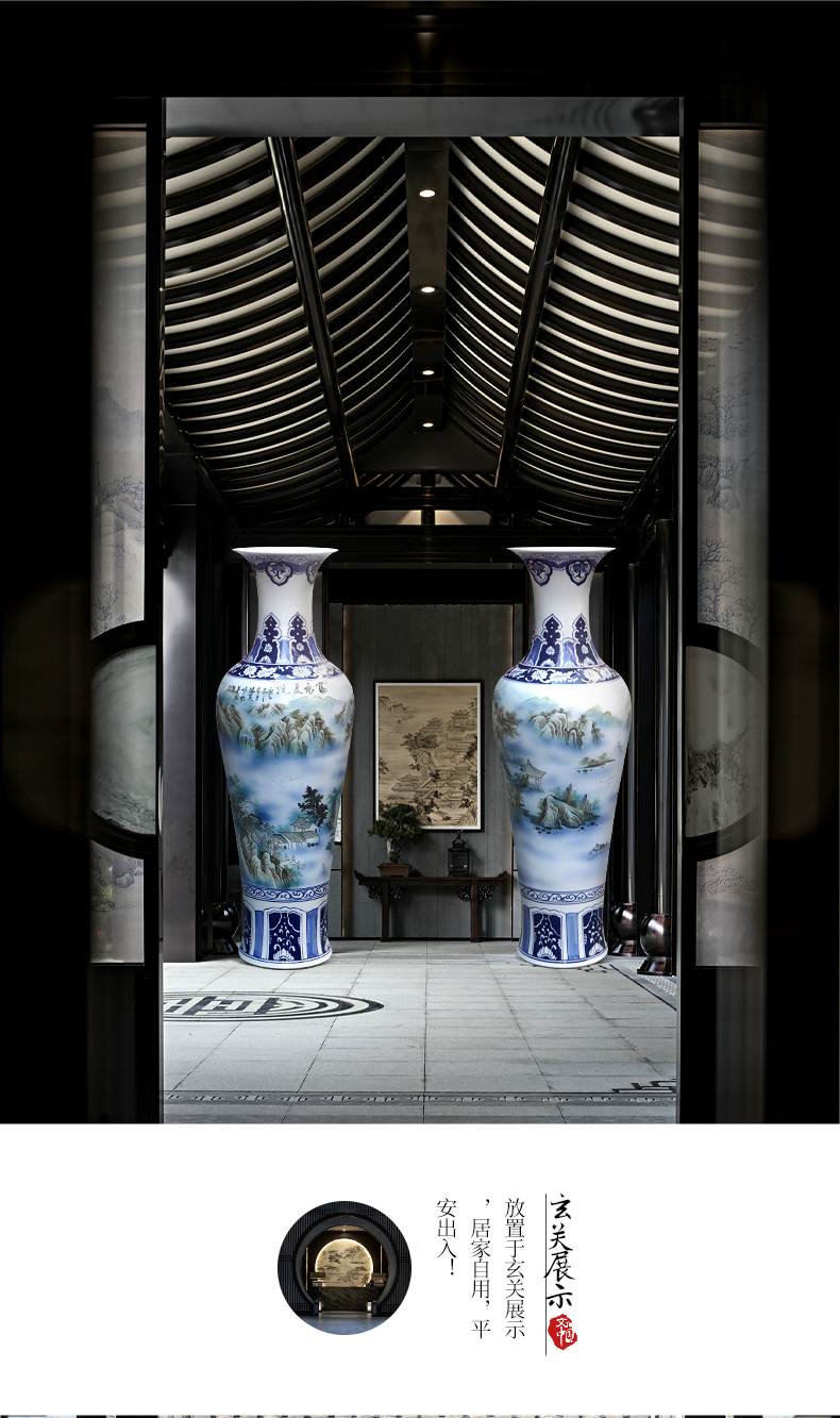 Jingdezhen ceramic masters hand draw large blue and white porcelain vase of new Chinese style hotel furnishing articles large living room