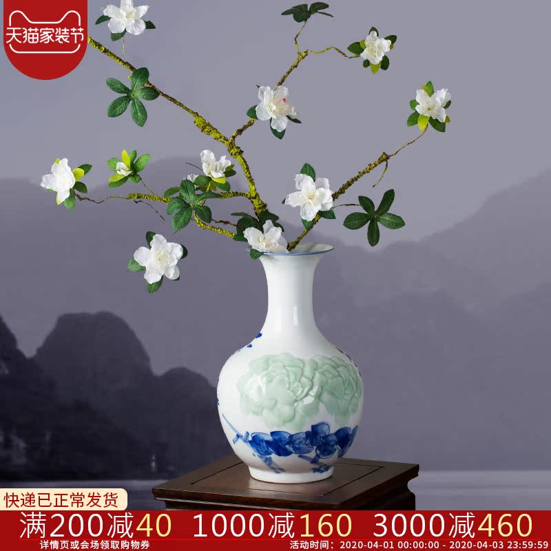 Jingdezhen ceramic hand - made of hand - carved peony vases of dry flower arranging home sitting room porch decoration furnishing articles