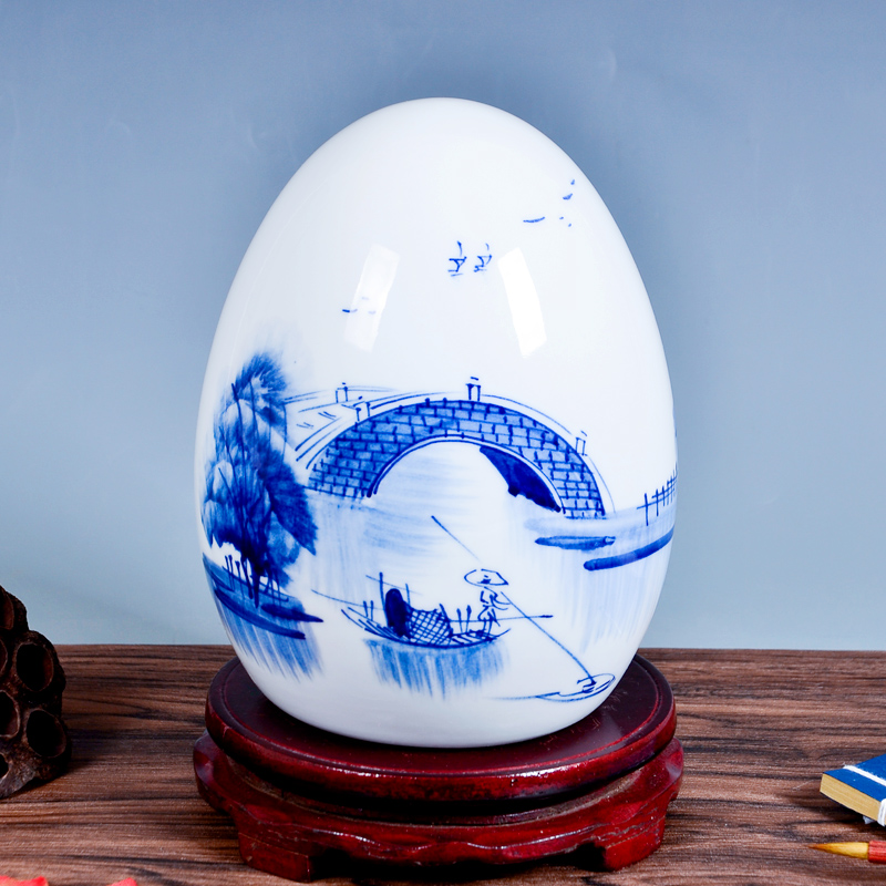Jingdezhen ceramics hand - made scenery of blue and white porcelain egg furnishing articles crafts home rich ancient frame sitting room adornment