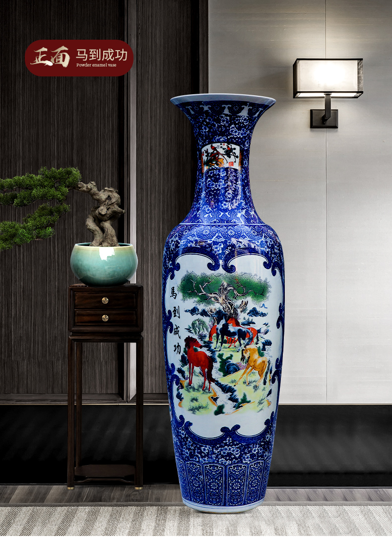 Archaize floor of blue and white porcelain of jingdezhen ceramics is increasing in the new Chinese style living room decoration porcelain vase is placed large opening