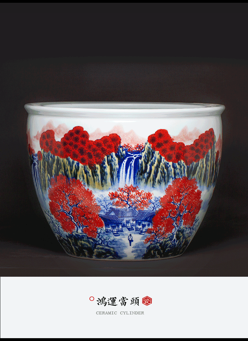 Jingdezhen ceramics aquariums large antique blue - and - white hand - made scenery household is suing big lotus lotus basin